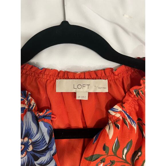 "LOFT" ORANGE FLORAL RUFFLED TIERED SWING TRAPEZE DRESS size SP - Picture 5 of 5